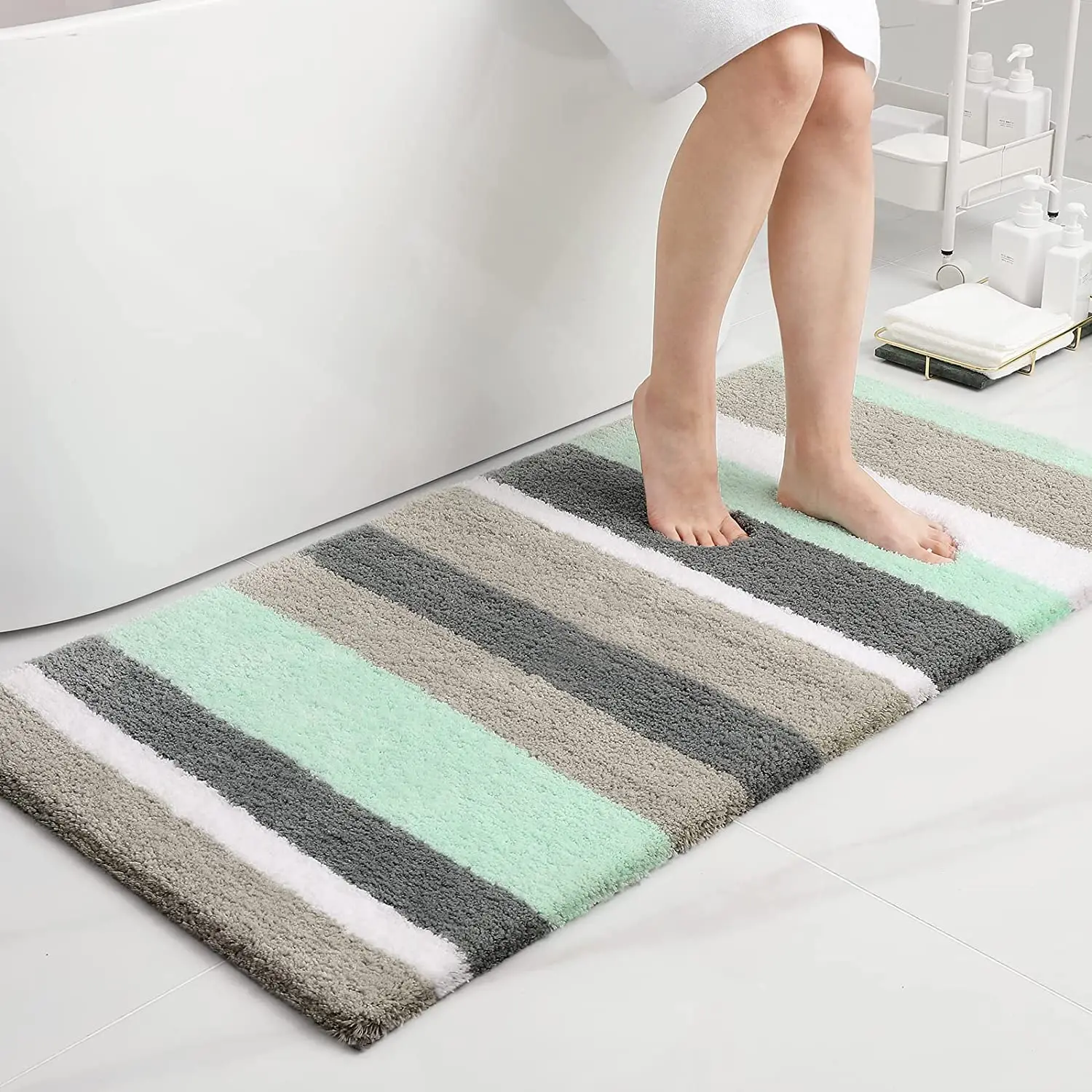 Wholesale Microfiber Super Shaggy Stripe Bath Rug Soft Pile High