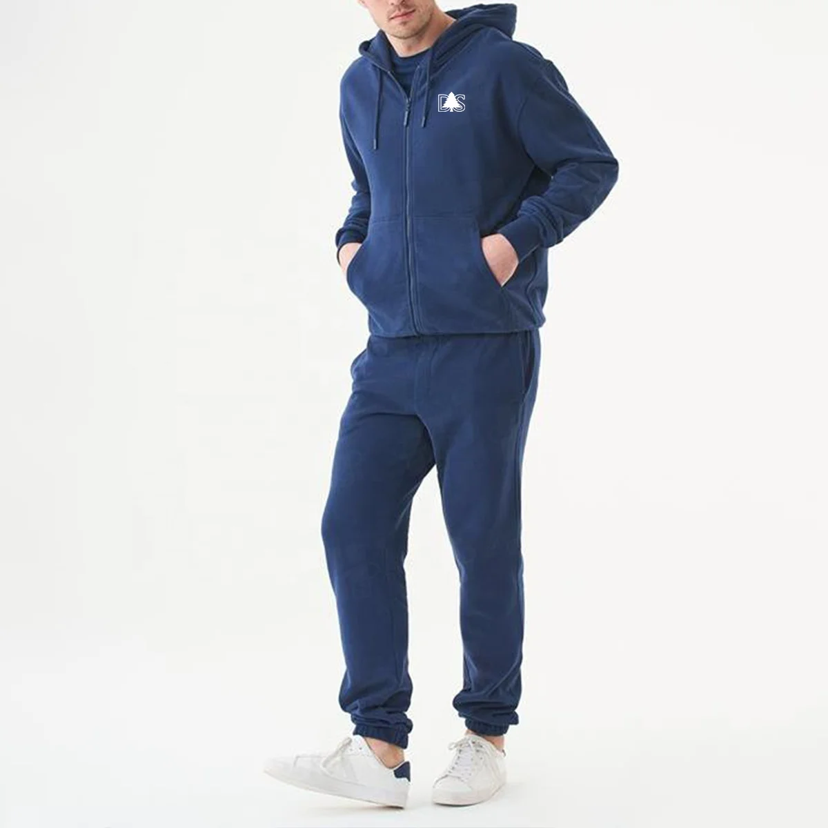 JL121C Embroidered Oversized Cozy Cotton Poly Hoodie Men Heavyweight Fabric Drop Shoulder Baggy Zip up Hooded Sweatshirt