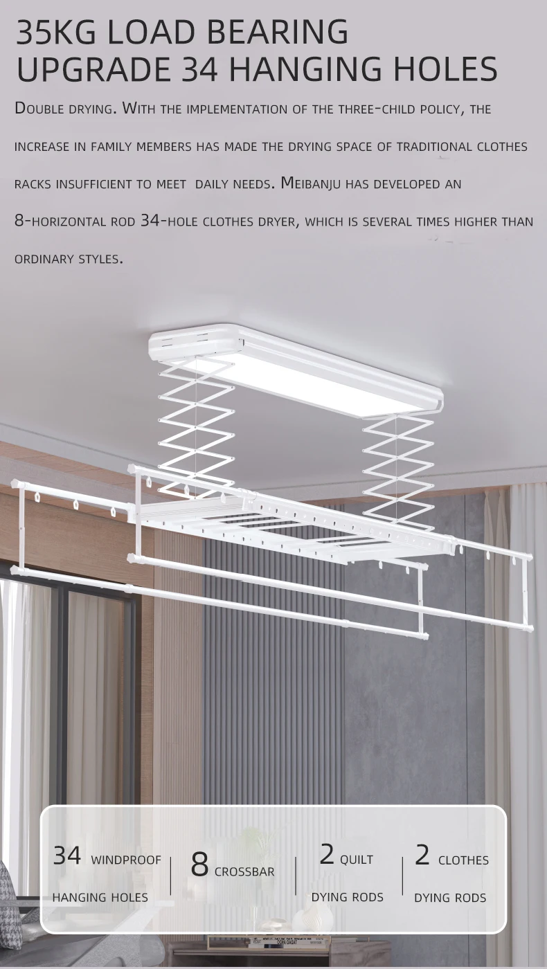 Electric Clothes Rack Remote Control Lifting Household Balcony Light