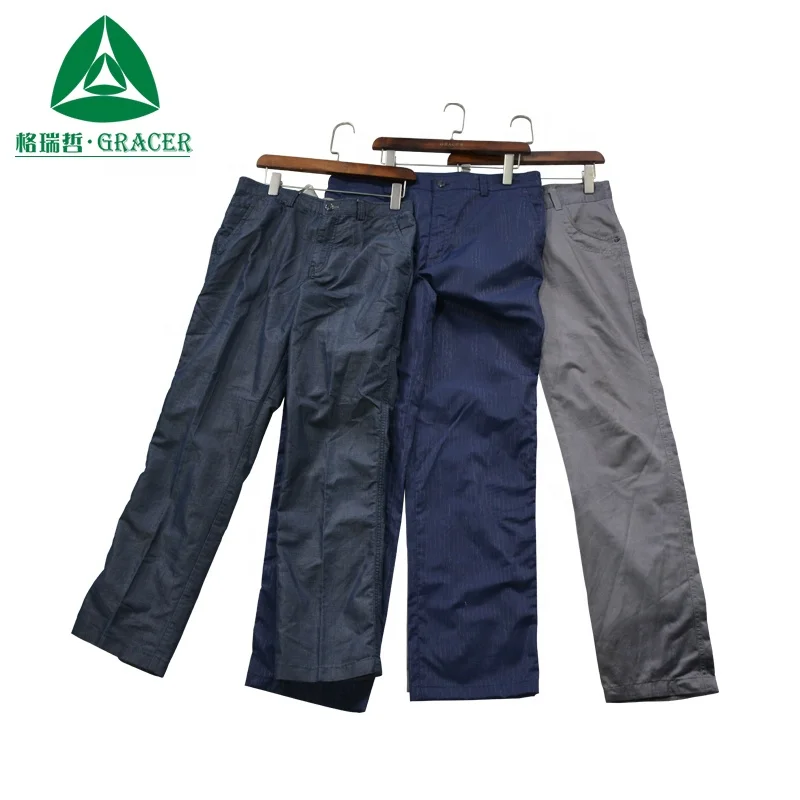 Branded Used Men's Casual Cotton Pants Second Hand Clothes in UK High Collar Small Size for Adults 45kg MOQ Clean Condition
