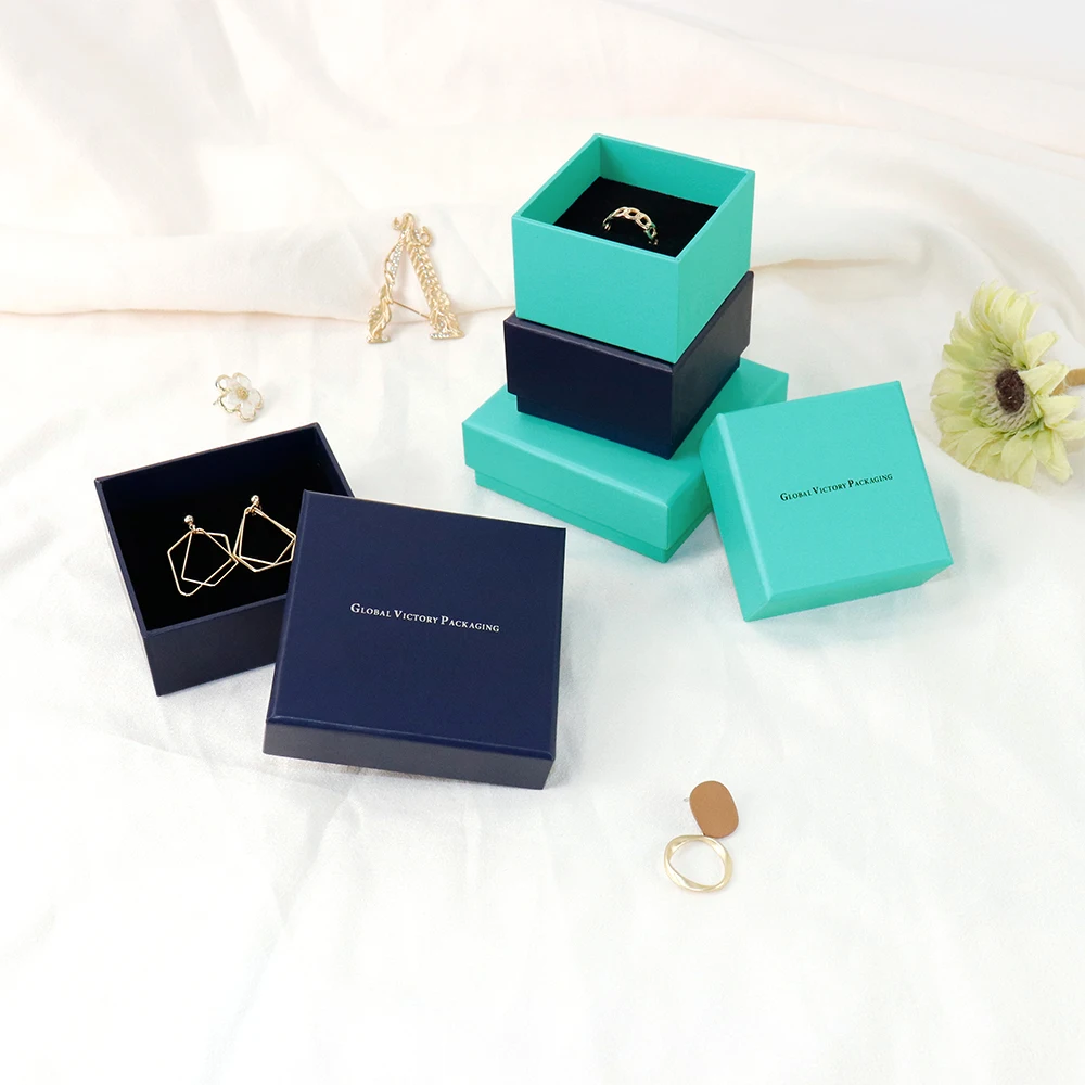 Классическая универсальная верхняя и базовая упаковочная коробка Tefany синяя бумажная картонная подарочная коробка для ювелирных изделий колец и серег индивидуальный Чехол
