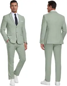 Men's 3-Piece Sets Slim Fit Single Breasted Worsted V-neck Suit Green Wedding Suits Prom Tux Blazer Jacket Pants Anti-Shrink
