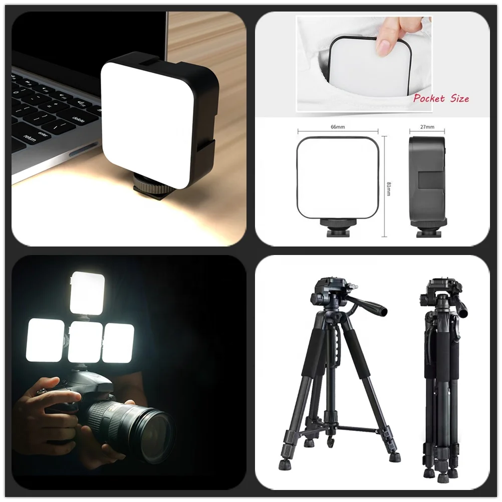 57'' Tripod Stand in Wireless Microphone LED Light Video Vlogging Kit  for TikTok Starter Phone Camera Live Recording