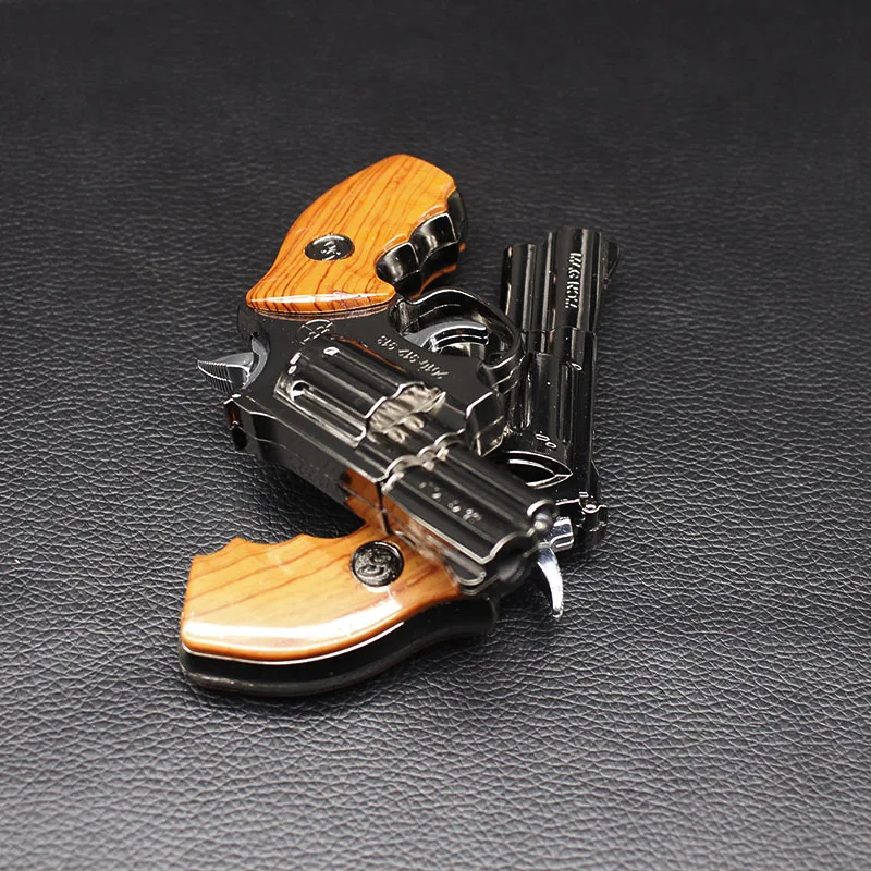 New Revolver Lighter 1 1 Metal Revolver +leather Type With Led Gas Gun