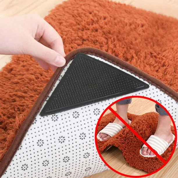 white Non Slip Rug Grip 8 PCS zhouzhouji Rug Gripper Reusable Rug Tape Anti Rug Slip for Carpets Carpet Corner Pad Reusable Non Slip Sticker Anti Curling with Strong 