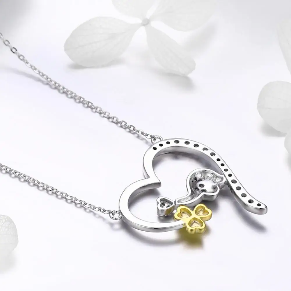 BAGREER SCN247 Cute  Elephant With 18k Gold Plated Lucky Clover Big Heart Pendant Custom  Necklace for Women Girls Jewelry