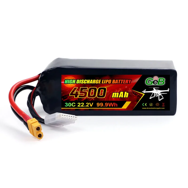 แบตเตอรี่ GEB 30C 100C XT90 RC 6S LiPo ปล่อยประจุสูง C เรตติ้ง 4500mah 6S 22.2V โดรนประสิทธิภาพสูง ของเล่น เฮลิคอปเตอร์