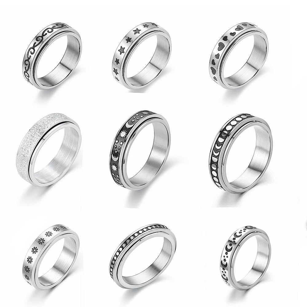 Legenstar Stainless Steel Spinner Rings for Women Men Fidget Band Rings Sun Moon Star Meditation Worry Ring for Stress Relieving