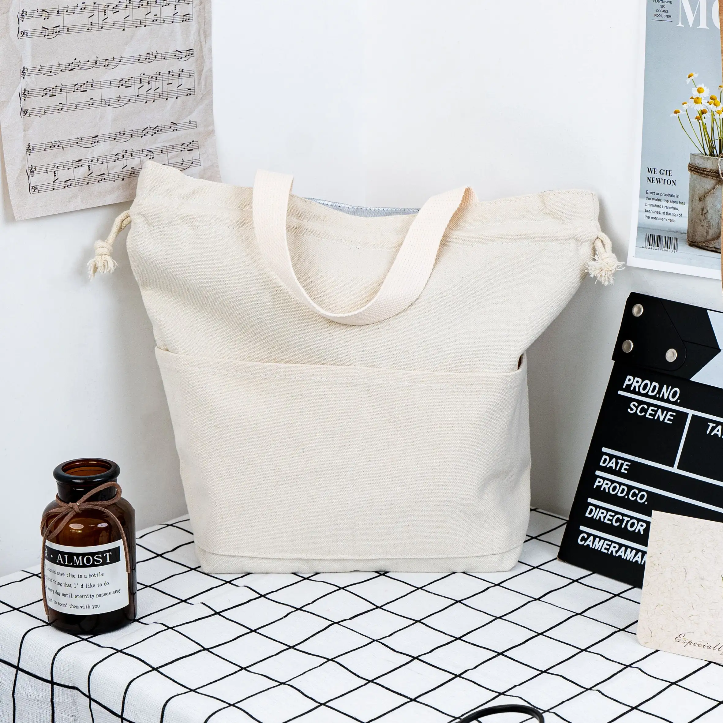 Custom Logo Drawstring Lunch Insulated Cooler Bag Cotton Cooler Tote Bag