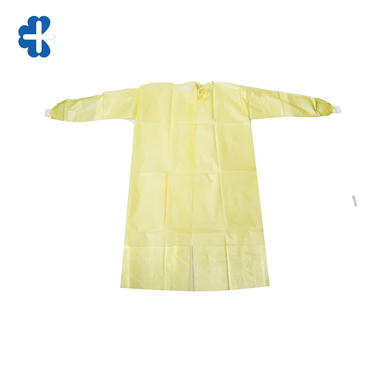 Yellow  PE/PP  Disposable Knitted Cuff Isolation Gown