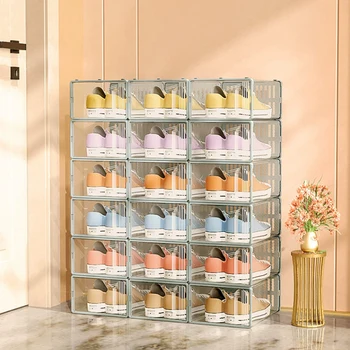 Hot-selling Wholesale Custom Stackable Transparent Drop-Front Shoe Boxes for Organized Storage
