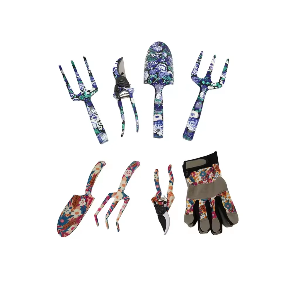 Custom Floral Printed Mini Lady Home Gardening Tool Kit All 1 Stainless Steel Scissor Rake Wooden Garden Shovel OEM Support