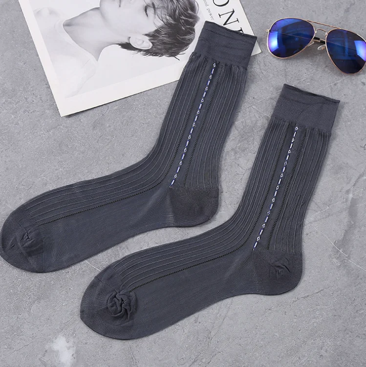 10 Pairs Men Silk Sheer Socks Ultra Thin Dress Socks Mid Calf Nylon Sox Soft Working Business Daily Casual Trouser Sock 