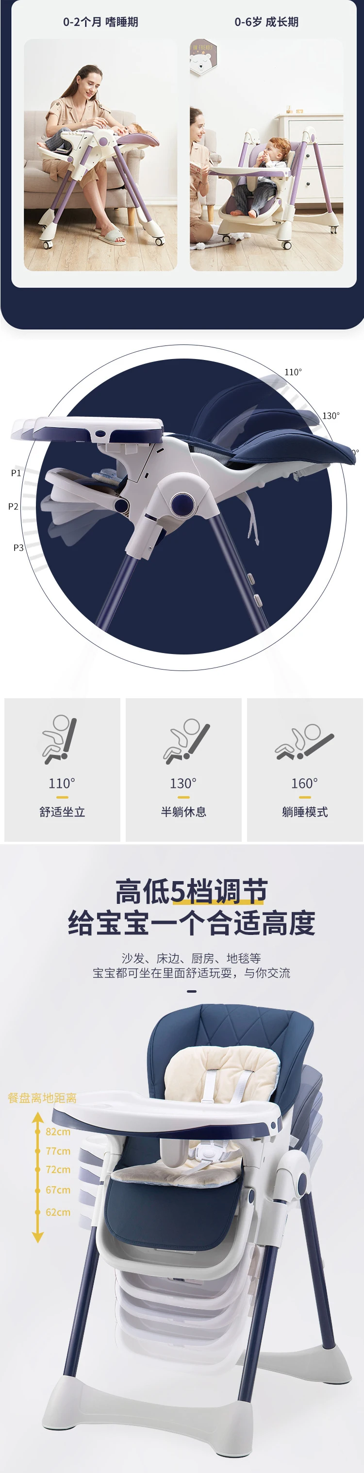 Baby High Chair adjustable Height Kids Dining Baby Highchair High Chair For Feeding