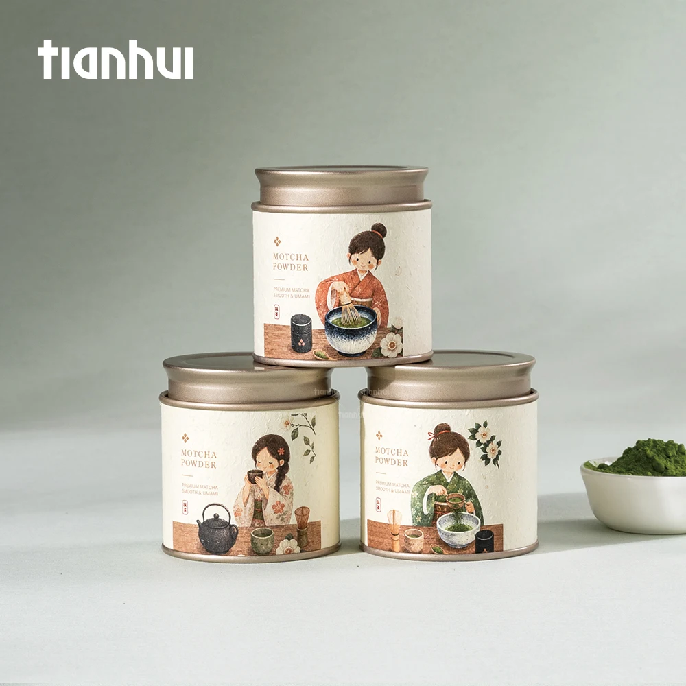 Llaunes buides hermètiques Tianhui per a matcha, de 50 g, 60 g i 100 g, amb doble tapa