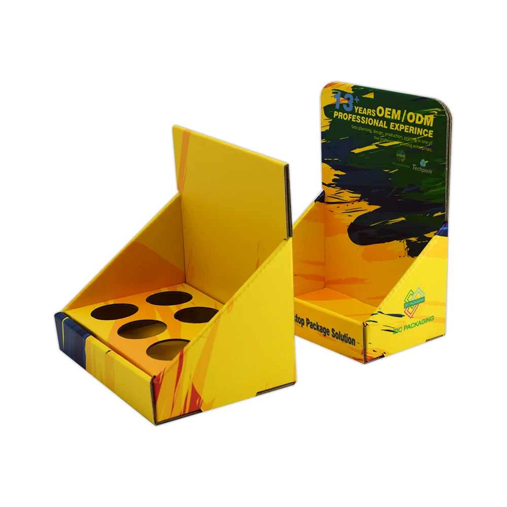 Corrugated Cardboard Retail Display Box with Matt Lamination and Embossing for Cosmetics Counter Stand with Holes