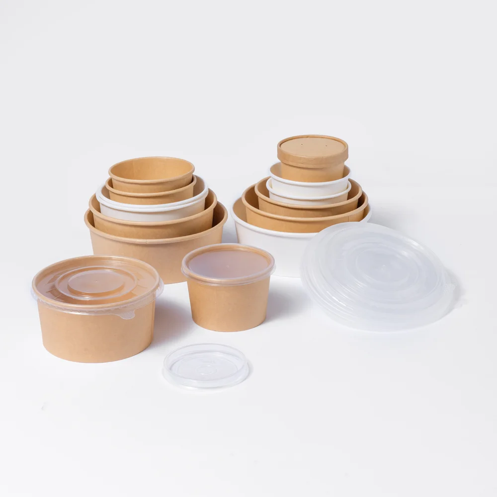 Paper Soup Bowl with Lid Kraft PP 33Oz/1000ml (100 Units)