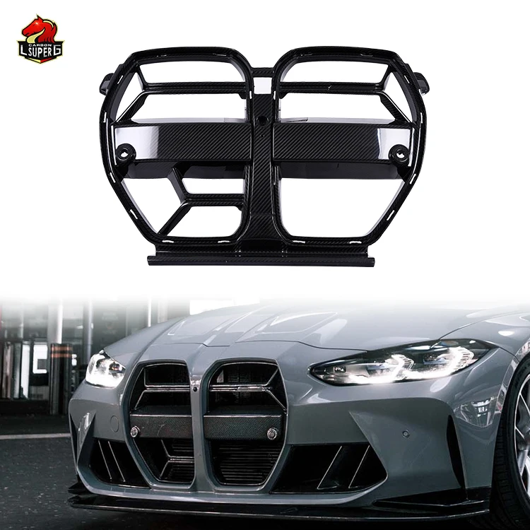 CSL Style Prepreg Carbon Fiber Front Bumper Grill With ACC for BMW M3 M4 G80 G82 Car Grille