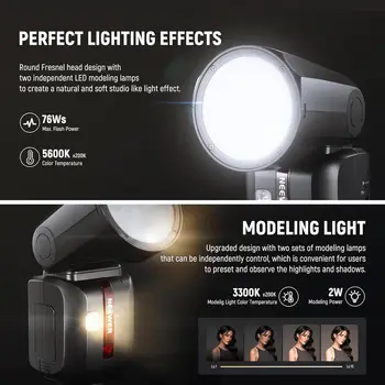 NEEWER Z2-C 2.4G TTL Round Head Flash Speedlite for Canon, Upgraded UI, 2 Adjustable Modeling Lamps, TTL/M Quick Switch TCM Key detail image