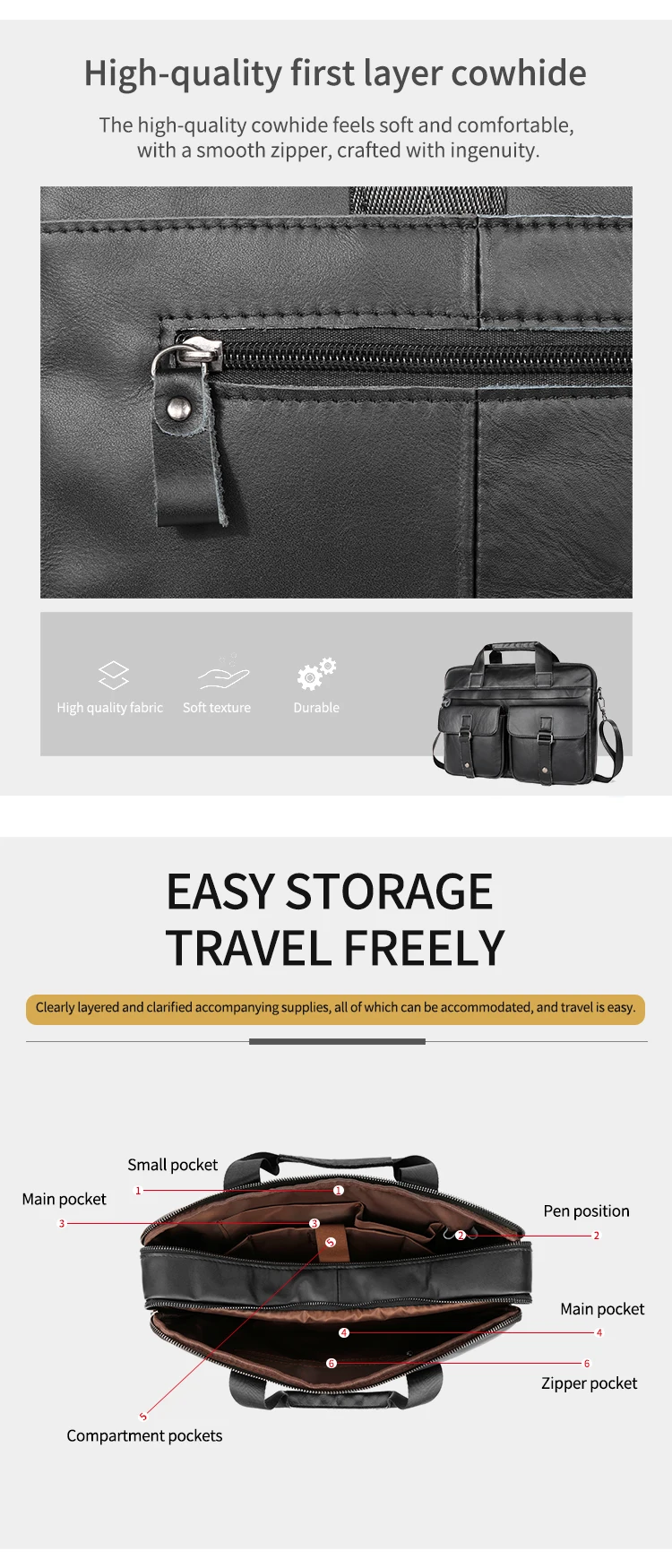 Customizable Genuine Leather Bag Laptop Business Office Executive Bags Shoulder Leather Handbag