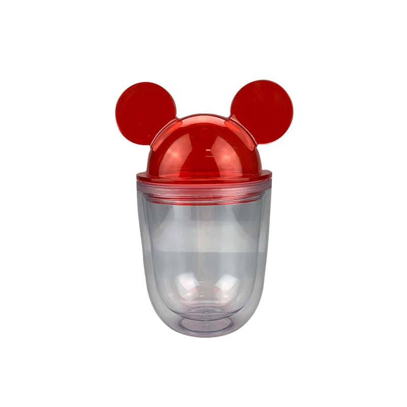 350 мл ушной Акриловый стакан для мыши многоразовые BPA бесплатно двойные настенные чашки купол живот Микки головка крышка стакан