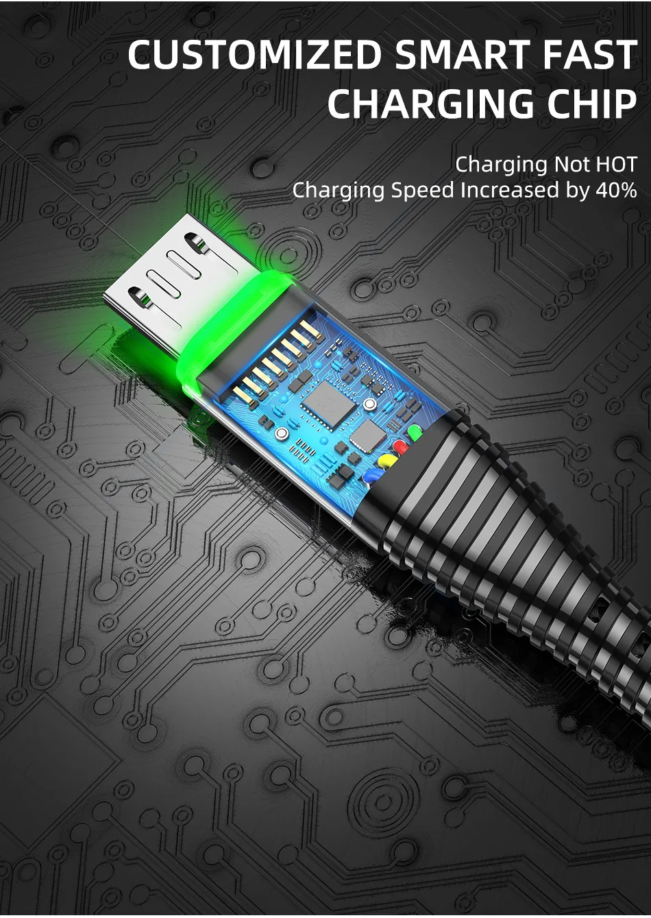 USLION 3A Fast Charging 2M Green LED illuminated Micro USB Charging Cable Data Cable For Android Mobile Phone - ANKUX.COM