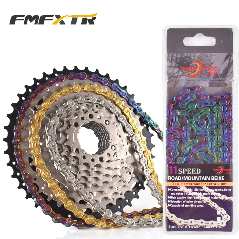 FMFXTR Bicycle Chain 10 11 Speed Velocidade Titanium Plated TI Gold  Silver Mountain Road Bike MTB Chains Part 116 Links