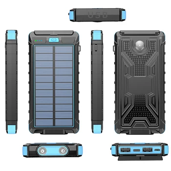 Outdoor Camping Solar Power Bank Waterproof 2 usb Power Station Portable Smart Phones Fast Charger Powerbank with led Torch