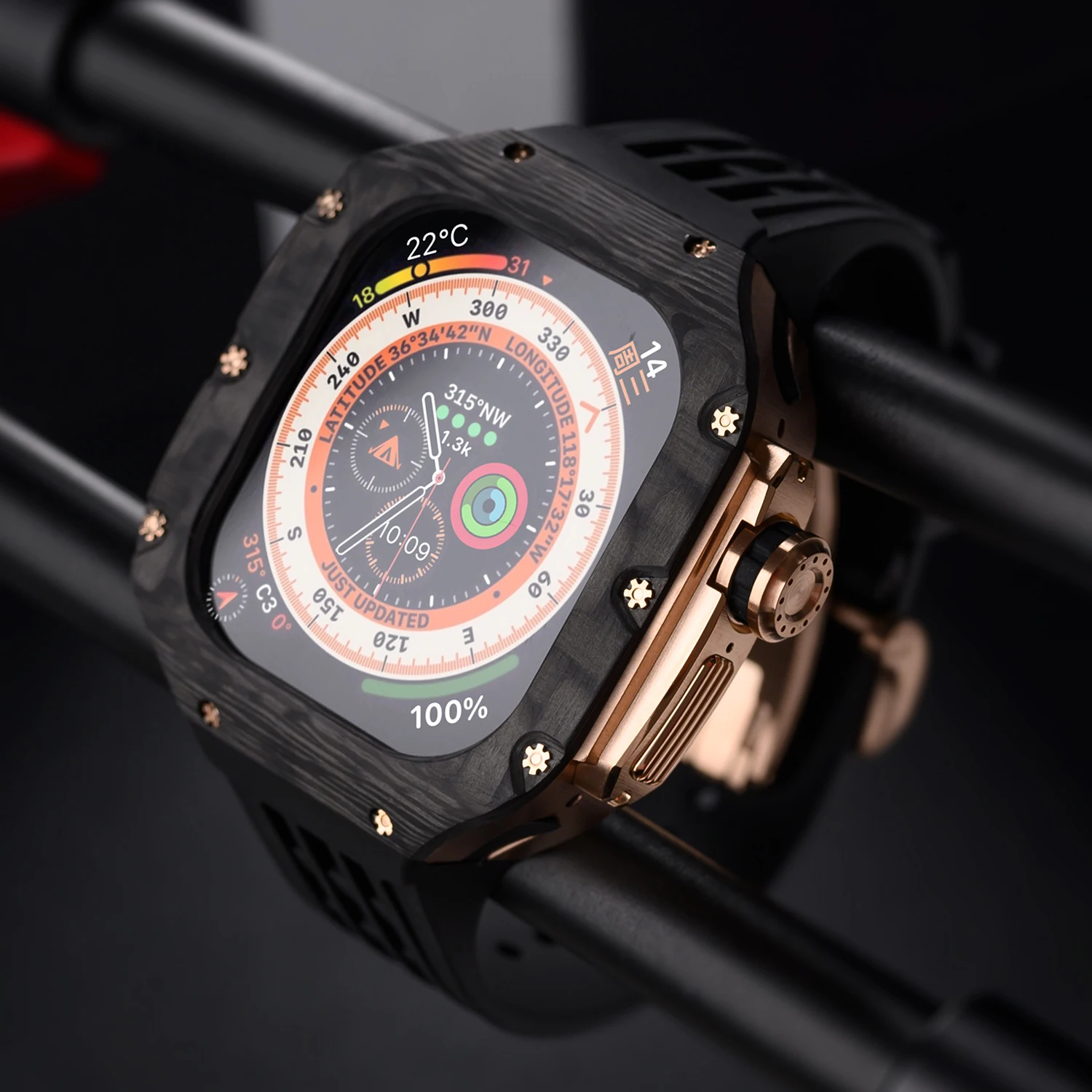 Luxury 49mm Modification Kit for Apple Watch Ultra 49mm Carbon Fiber Case With Fluororubber Band for apple Watch ultra 49MM Band