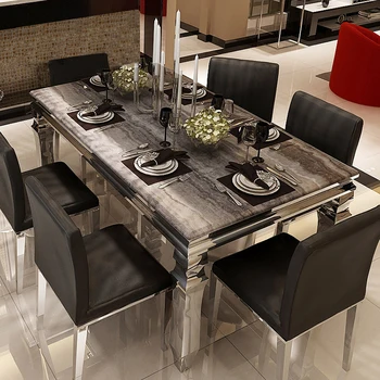 Luxury Antique Italian Modern Square Stone Marble Dining Table Set 6 ...