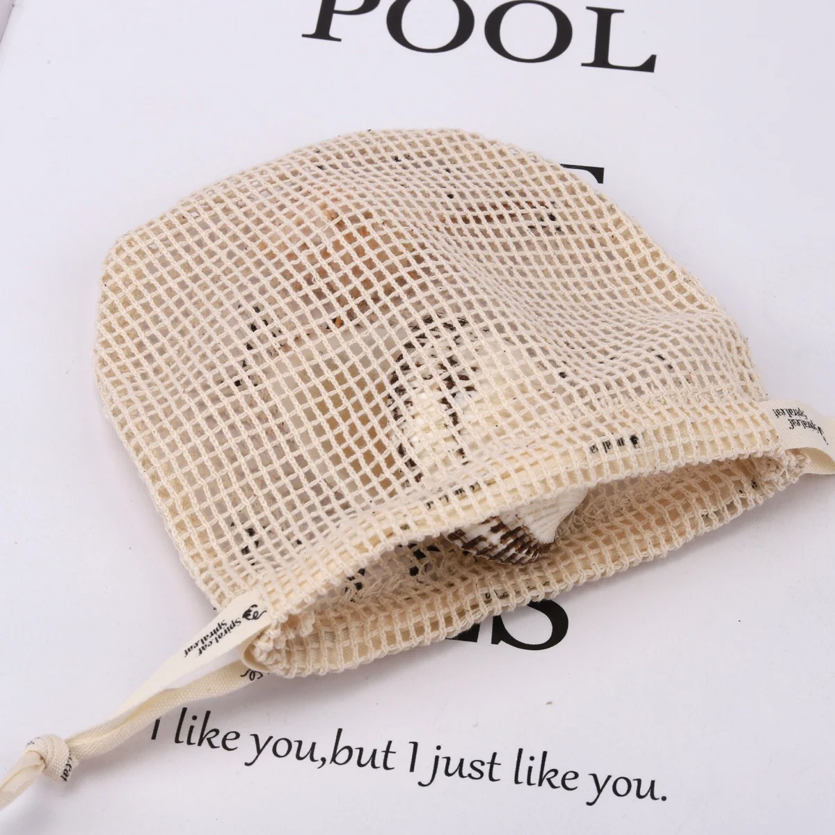 High Quality Cotton Mesh Drawstring Oval Soap Bag Reusable Custom Logo Cosmetic Mesh Pouch