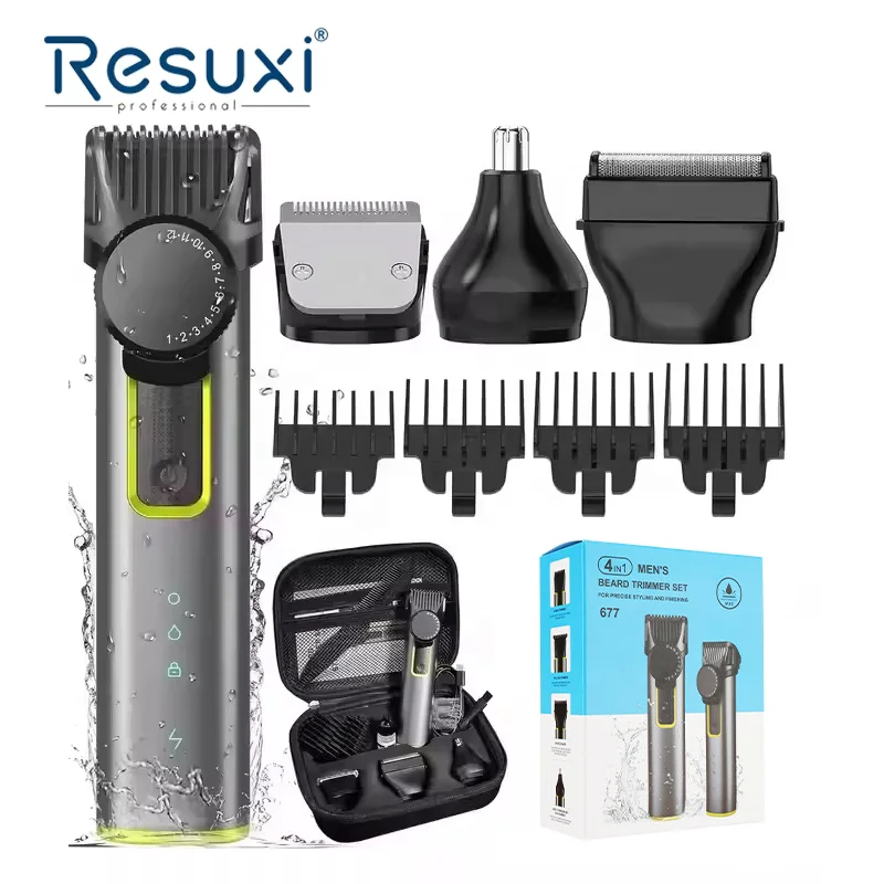 Resuxi 677 Grooming Kit in IPX5 Waterproof Beard Nose Hair Trimmer  Shaver 0-12mm Professional Men Grooming Kit With Eva Bag