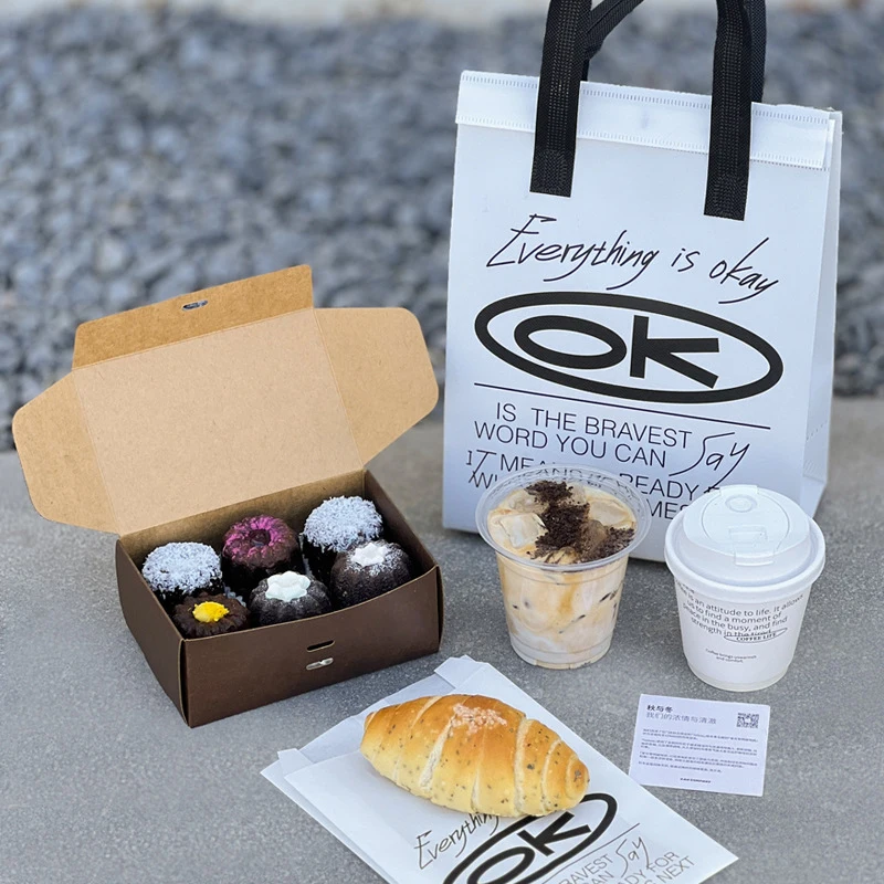 Anpassad tryckt kraftpappersbaklåda för café, bageri, bakverk, choklad, donut och kakor