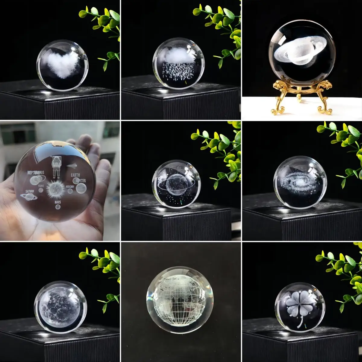 Gift 6cm Crystal Ball With 6cm Warm Light Round Wood Lamp Base 3d ...