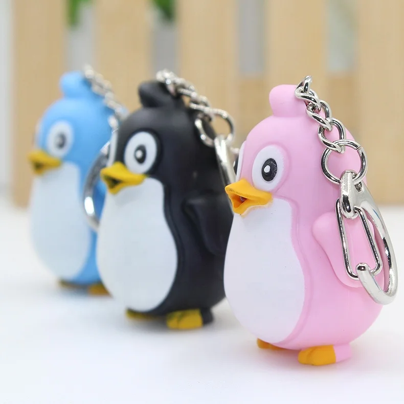 Novelty Light up Keychain 3D Plastic Penguin LED Flashlight Keychain with  Funny Sound