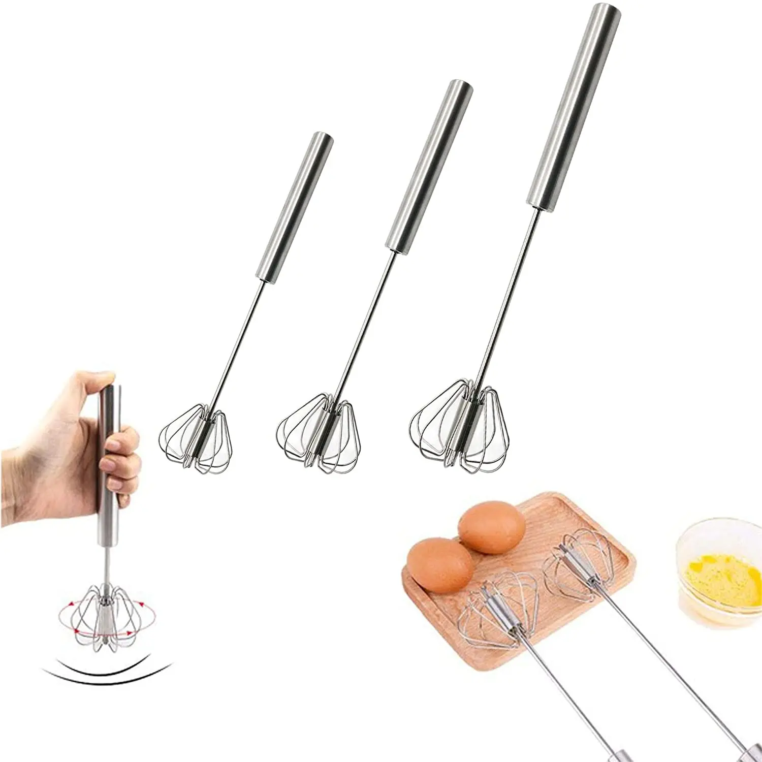 Semi-automatic Whisk, Stainless Steel Egg Beater, Hand Push Rotary