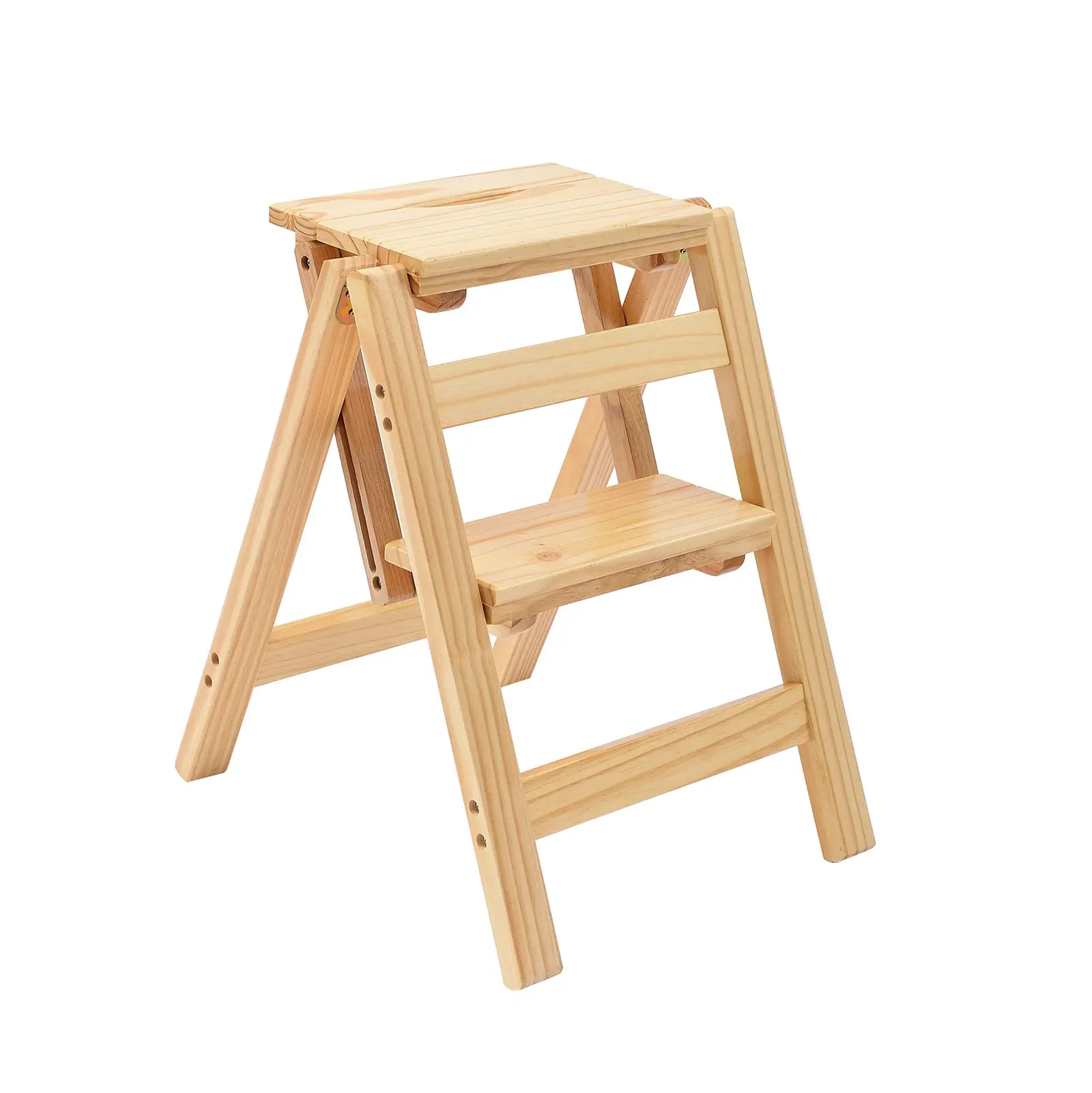 Multifunctional 2-Layer Folding Solid Wood Ladder Stool Portable Step Stool for Home and Office for Bedroom Modern Design