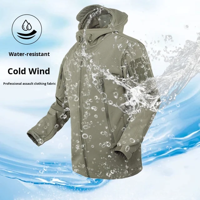 Men's High Quality Tactical Soft Shell Jackets for Winter Plus Size Waterproof Camo Fleece for Outdoor Hiking Hunting Solid