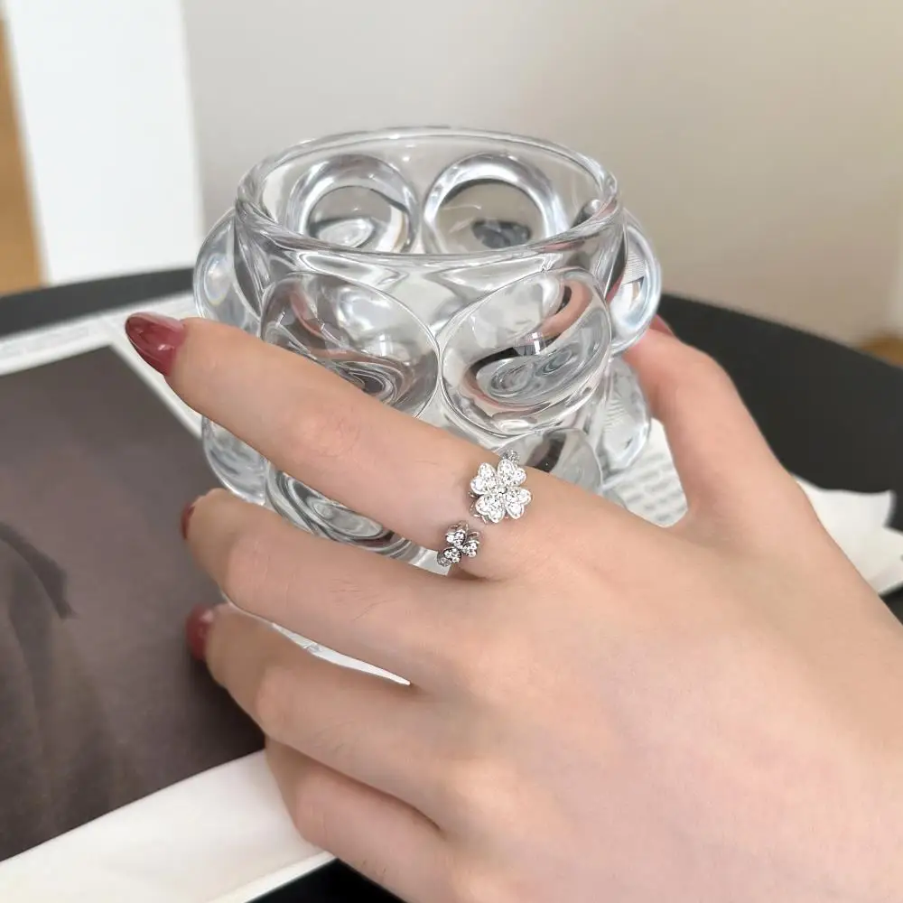 KAKODIY 925 Sterling Silver Fine Jewelry for Women Ring Engagement Wedding Lucky Shamrock Clover Open Ring detail 3