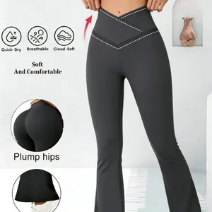 Hot Sale V High Waist Workout Leisure Leggings Cloud Feeling Comfortable Gym Pants Quick Dry Fold Over Flare Leggings