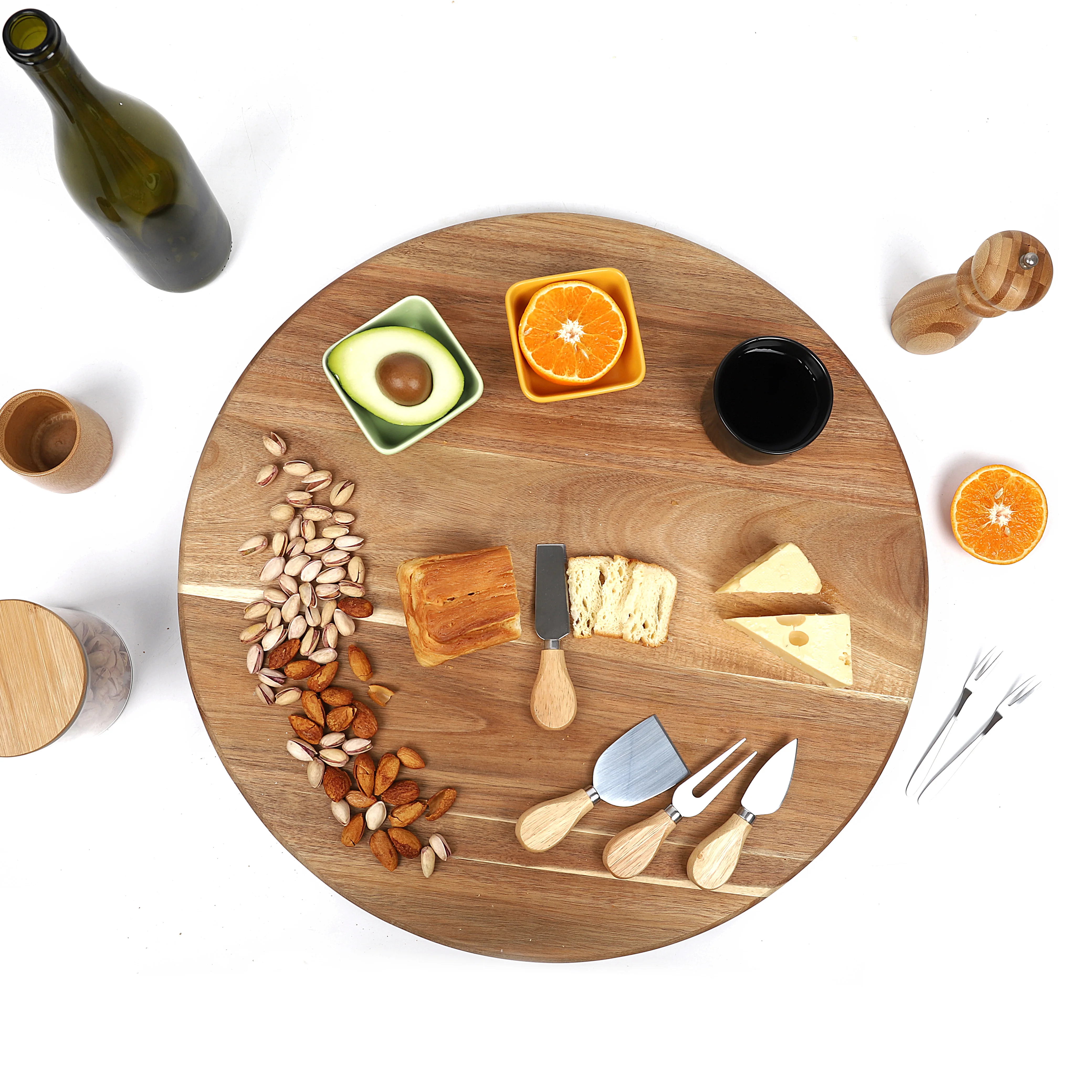 Wholesale Durable Kitchen Turntable Acacia Wood large size Lazy Susan cheese board for home , party ,wedding ,