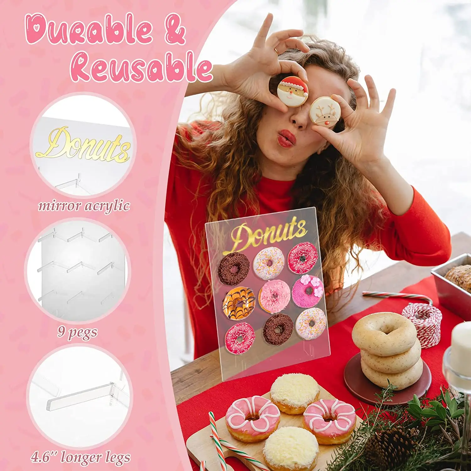 Customized Acrylic Clear Donut Display Stand Holds 18 Donuts