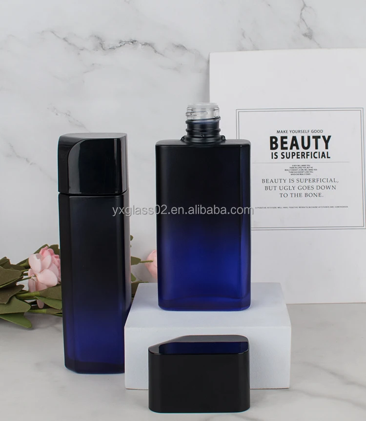 Luxury irregularity shape cosmetic glass bottle set Unique design man Skincare cosmetic packaging glass suit container manufacture