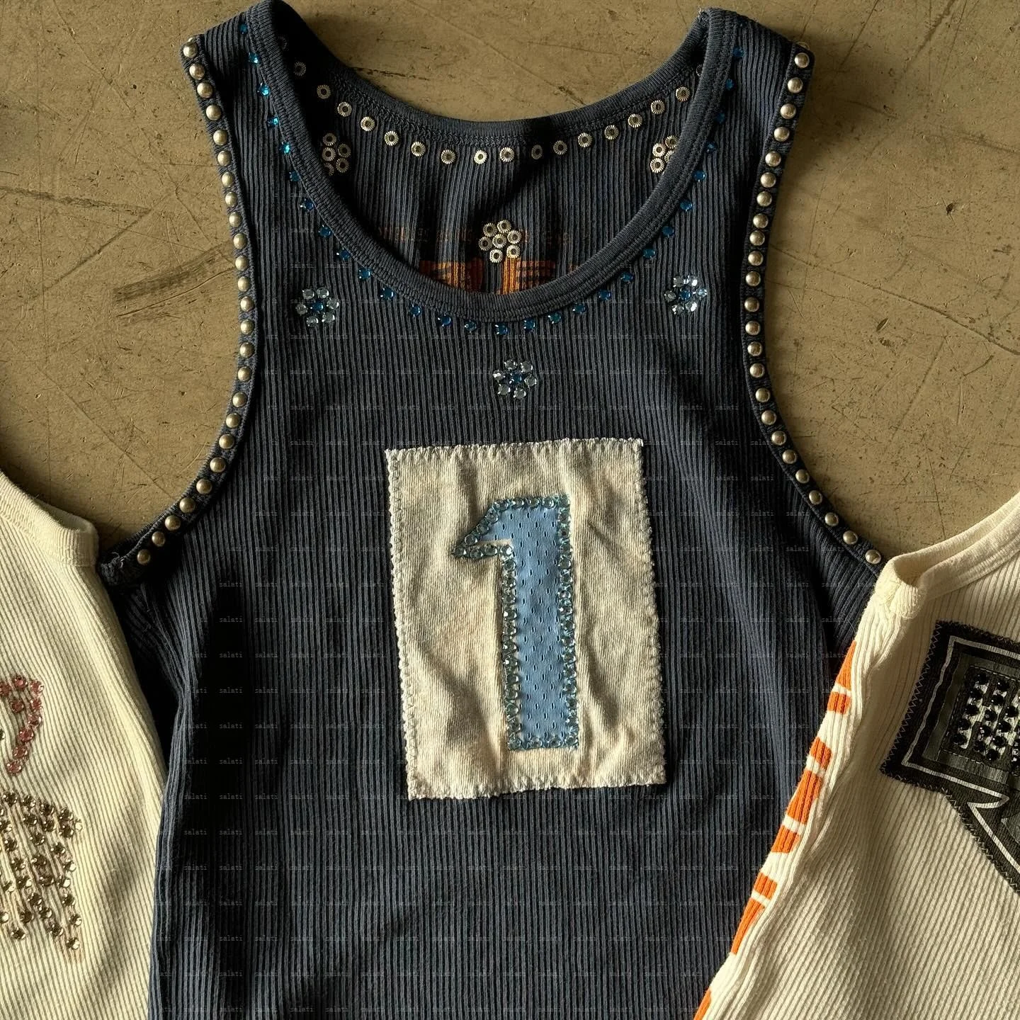 Salati High Quality Men's Tank Tops Studs Diamond Ribbed Sleeveless Embroidery Printed Tee T-shirts Rhinestone T Shirts Unisex gallery 3