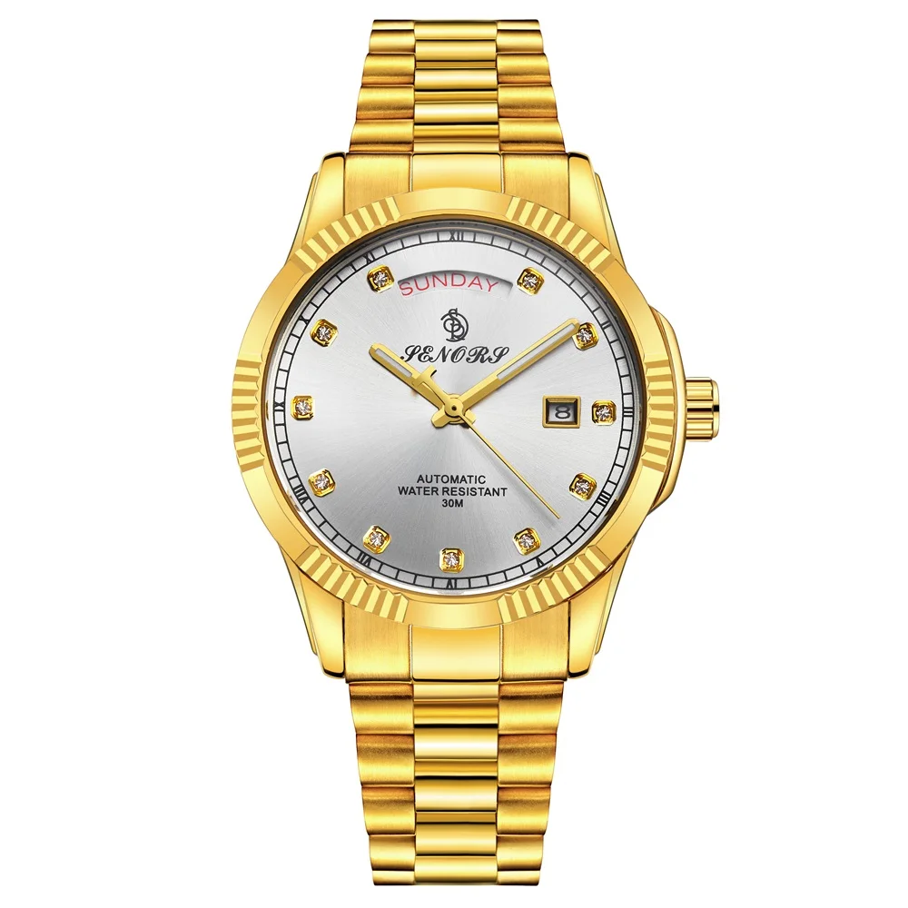Swiscardin 22K Gold Plated Scratch Resistant Crystal Pair Watch For  Men&Women, S11601S-G/S11601S-L