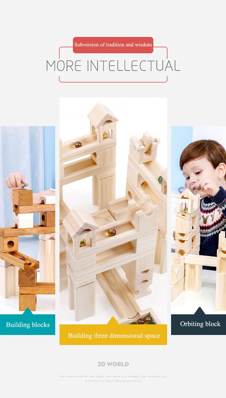 OEM Children'S Educational Wooden Marble Track Building Blocks ISO9001