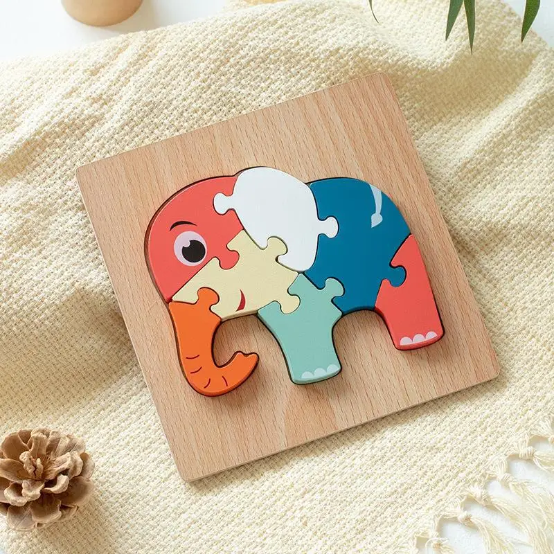 Wooden early education cognitive children toys building blocks animal traffic shape matching 3d three-dimensional puzzle