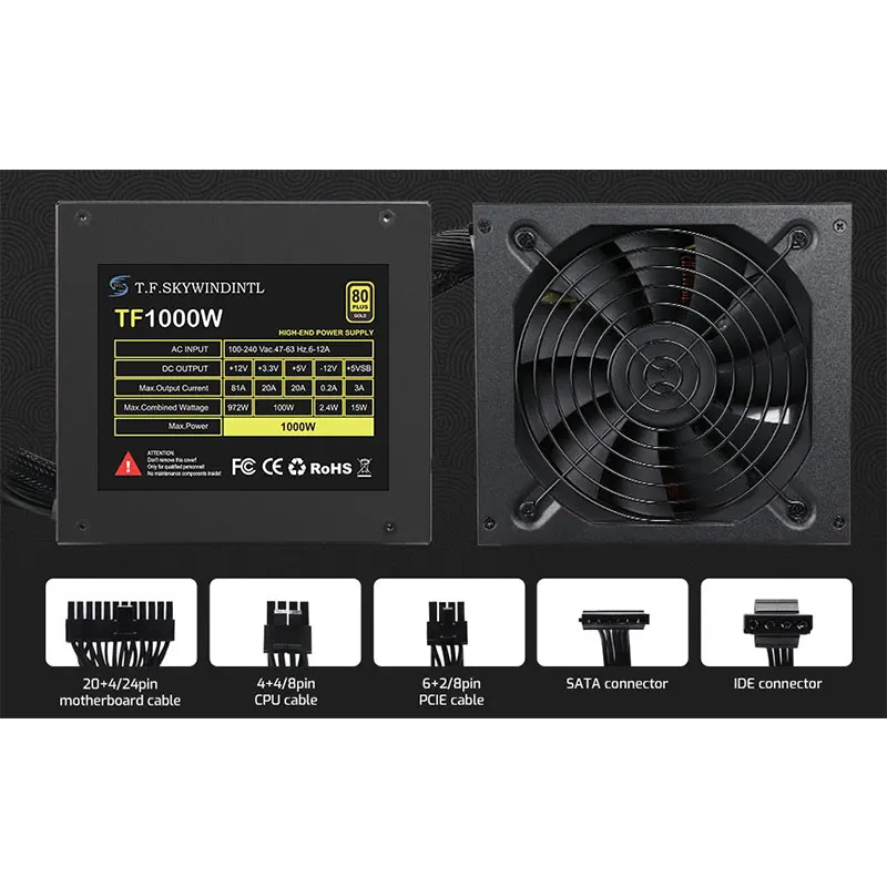 High Quality 80 Plus Gold 1000W Power Supply for Gaming