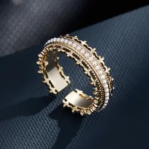 French Palace Style Crown Open Ring Fashionable and Versatile High-end Adjustable Index Finger Ring