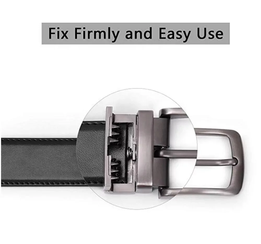 Manufacturer Wholesale Fashion Genuine Leather Reversible Buckle Belt Black Brown Rotate Buckle Double Sided Gents Belts Men